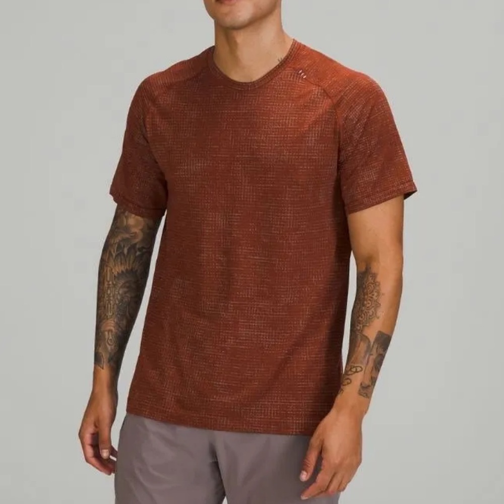 Lululemon Metal Vent Tech T 2.0 Disrupted Grid Delicate Mint / Date Brown XXL